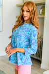 Explore More Collection - Lizzy Babydoll Top in Teal Brushstrokes