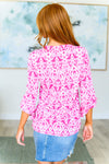 Explore More Collection - Lizzy Bell Sleeve Top in Hot Pink Damask