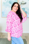 Explore More Collection - Lizzy Bell Sleeve Top in Hot Pink Damask