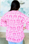 Explore More Collection - Lizzy Bell Sleeve Top in Hot Pink Damask