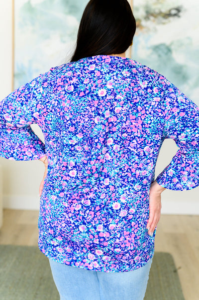 Explore More Collection - Lizzy Bell Sleeve Top in Navy and Pink Floral