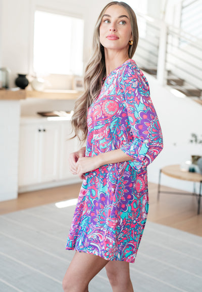 Explore More Collection - Lizzy Dress in Purple and Aqua Paisley