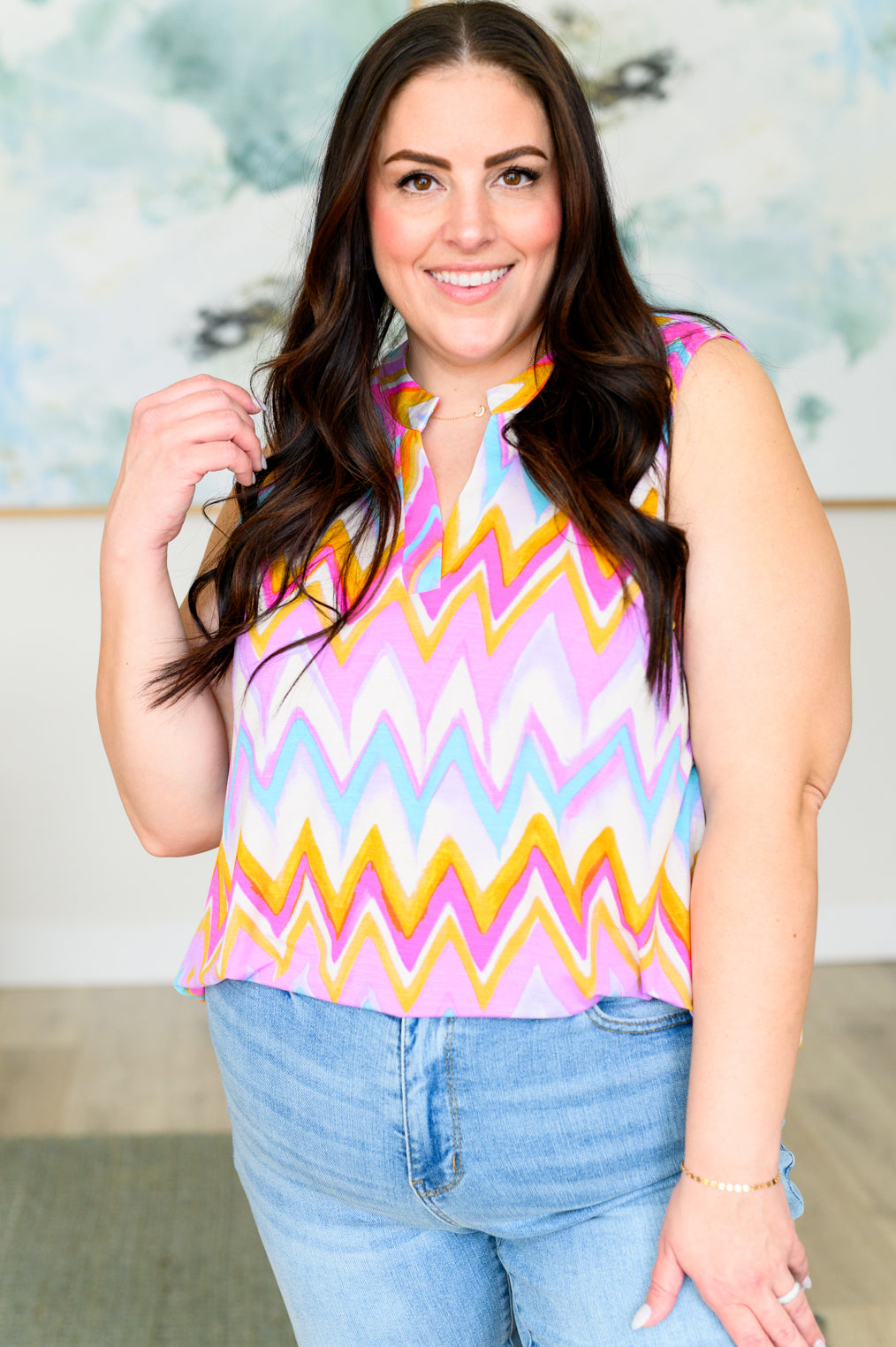 Explore More Collection - Lizzy Tank Top in Orange Multi Chevron