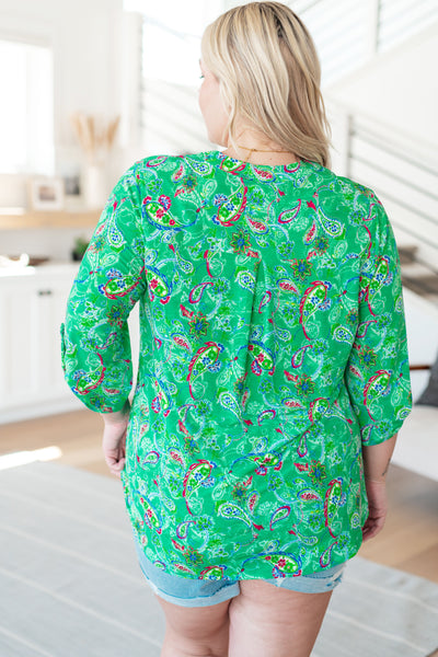 Explore More Collection - Lizzy Top in Emerald and Magenta Paisley