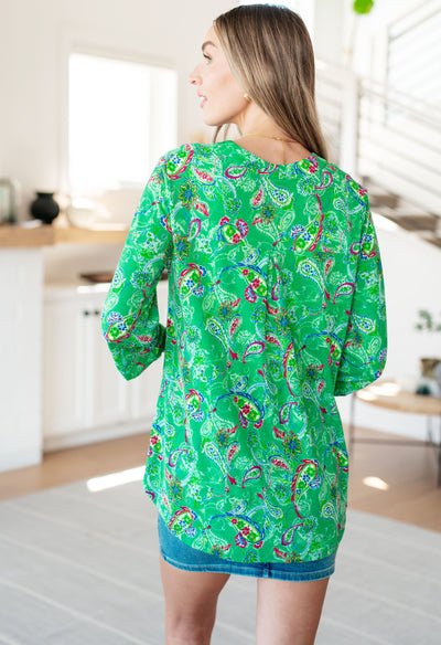 Explore More Collection - Lizzy Top in Emerald and Magenta Paisley