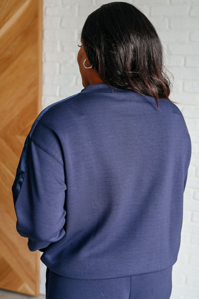 Explore More Collection - Lysa Satin Stripe Pullover in Smoky Navy