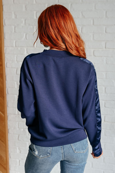 Explore More Collection - Lysa Satin Stripe Pullover in Smoky Navy