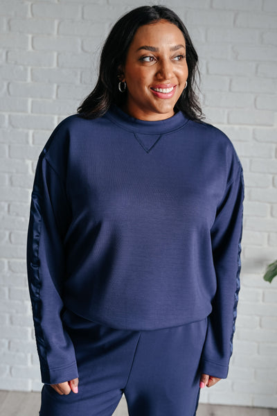 Explore More Collection - Lysa Satin Stripe Pullover in Smoky Navy