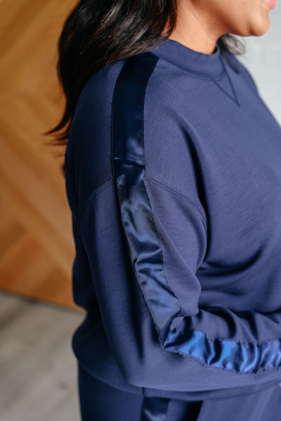 Explore More Collection - Lysa Satin Stripe Pullover in Smoky Navy