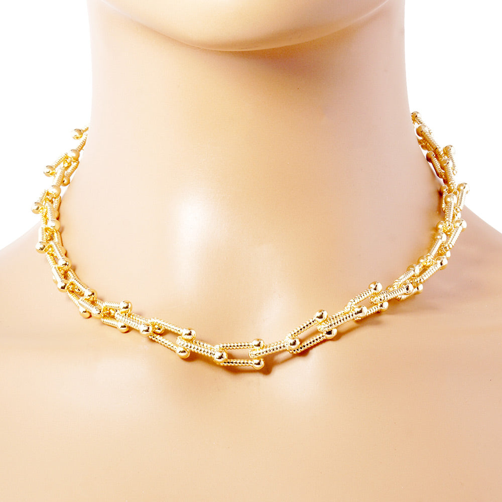 Gold Dipped Texture Metal Hardware Necklace - Choose Color