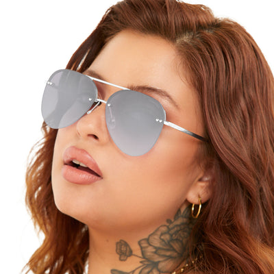 Explore More Collection - Smaller Megan 2 - Silver Metal Aviator Sunglasses