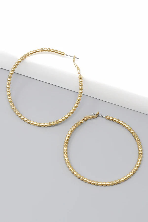 Metal Bead Texture Hoop Earrings - Choose Color