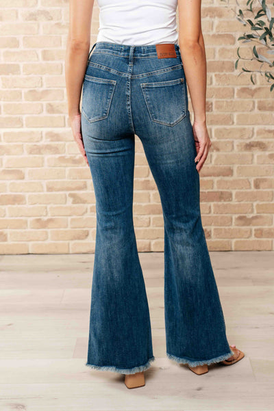 Explore More Collection - Miley High Waist Control Top Frayed Hem Flare Jeans