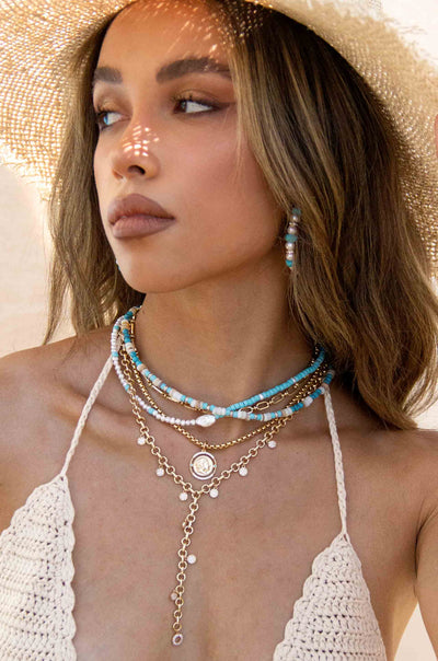 Explore More Collection - Beach Day Turquoise and Pearl Strand Necklace