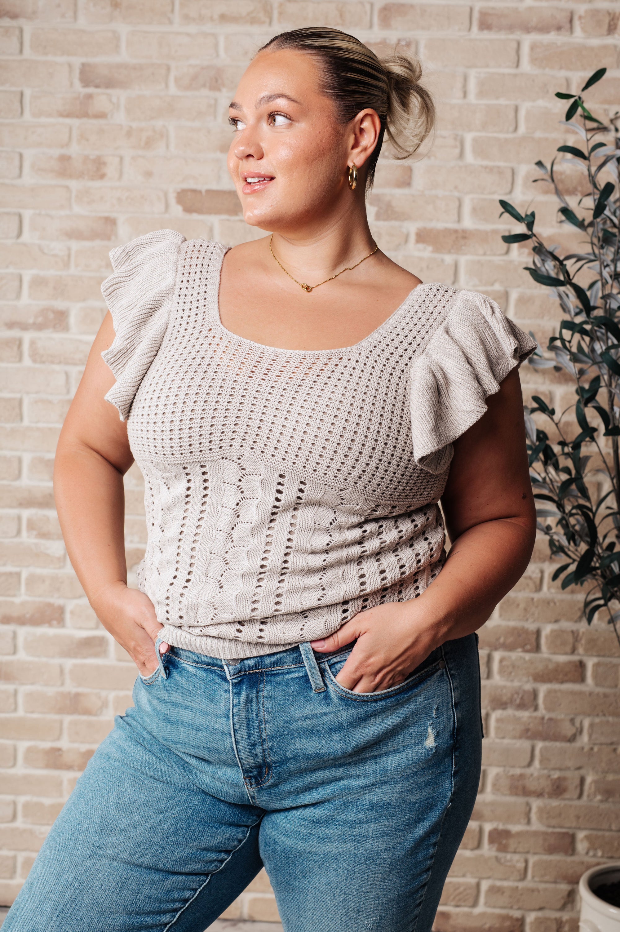 Explore More Collection - No One Knows Pointelle Knit Top