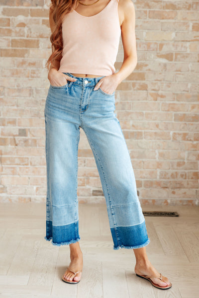 Explore More Collection - Olivia High Rise Wide Leg Crop Jeans in Medium Wash