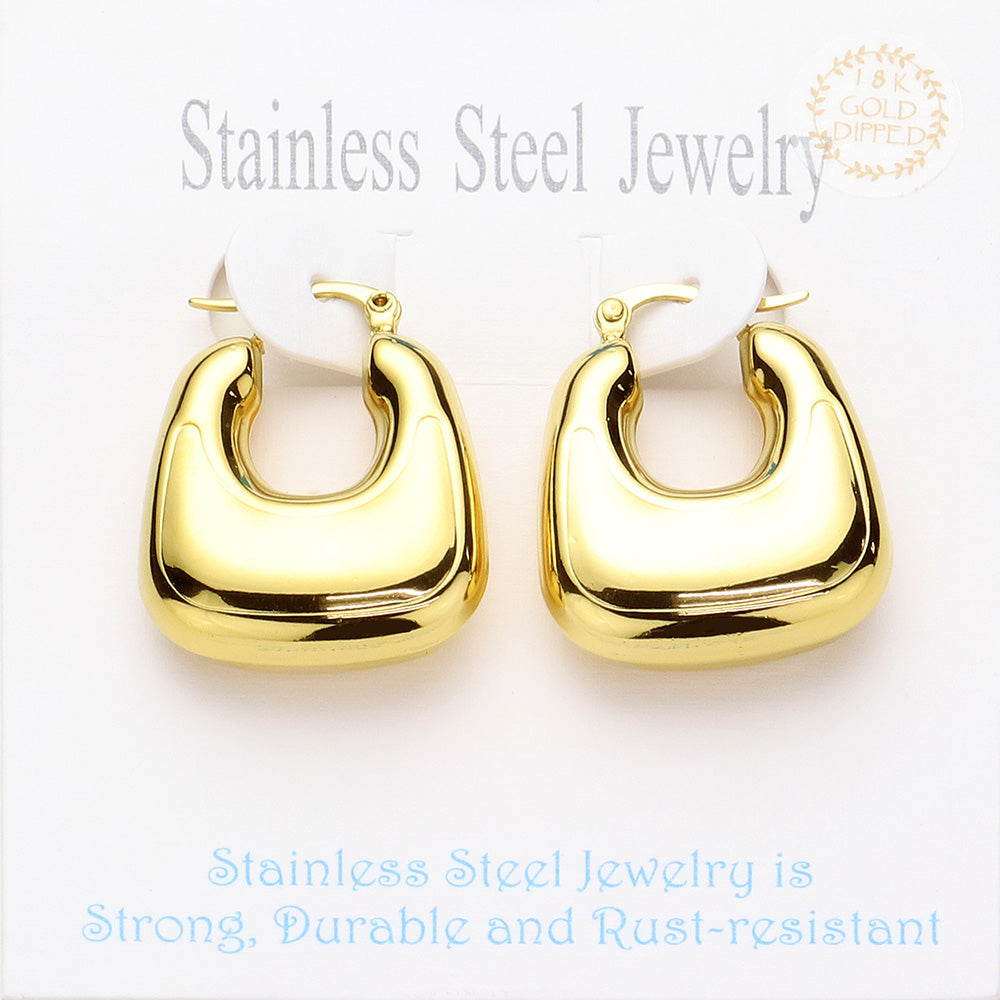 Stainless Steel Chunky Hoop Pin Catch Earrings