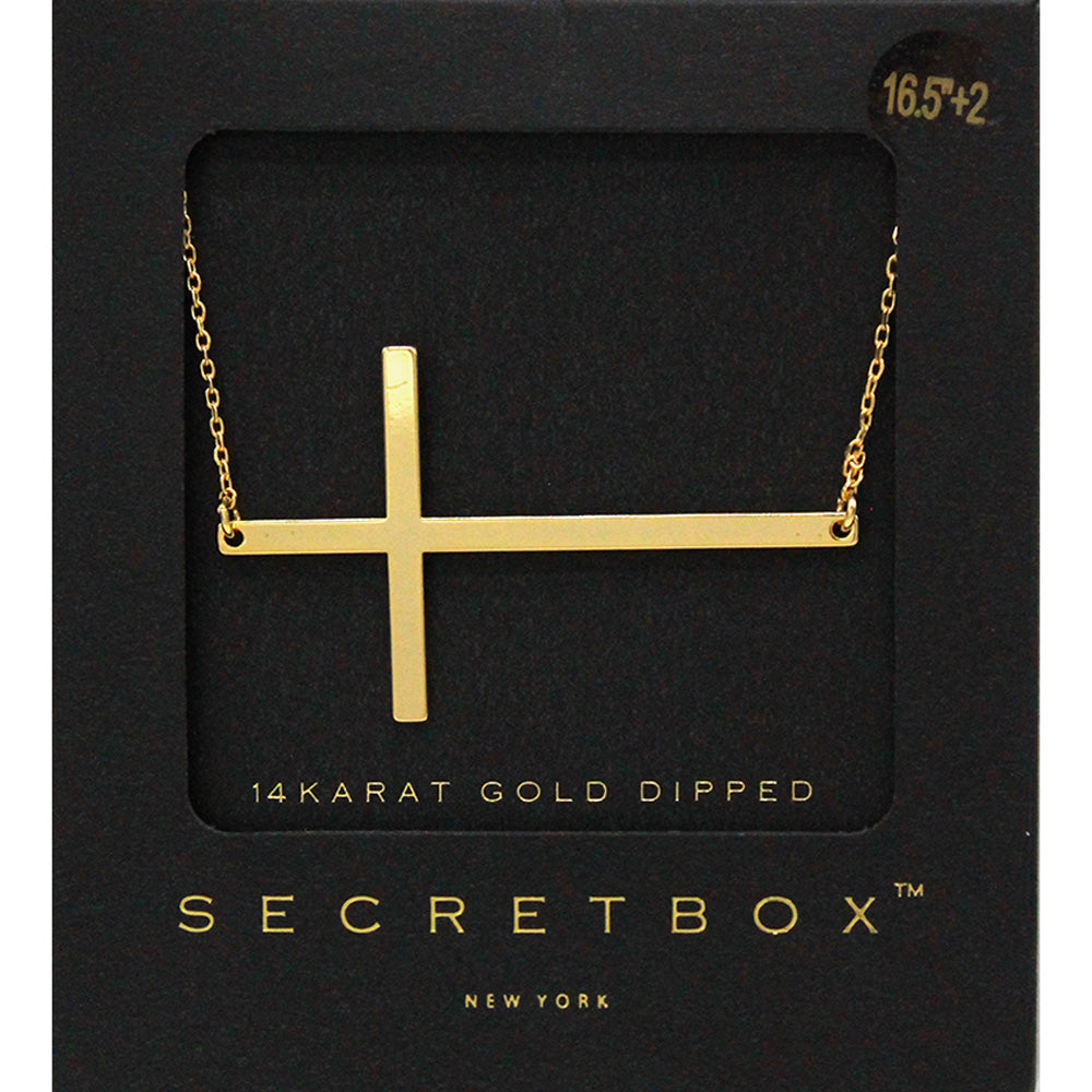 Secret Box _ 14K Gold Dipped Metal Cross Pendant Necklace