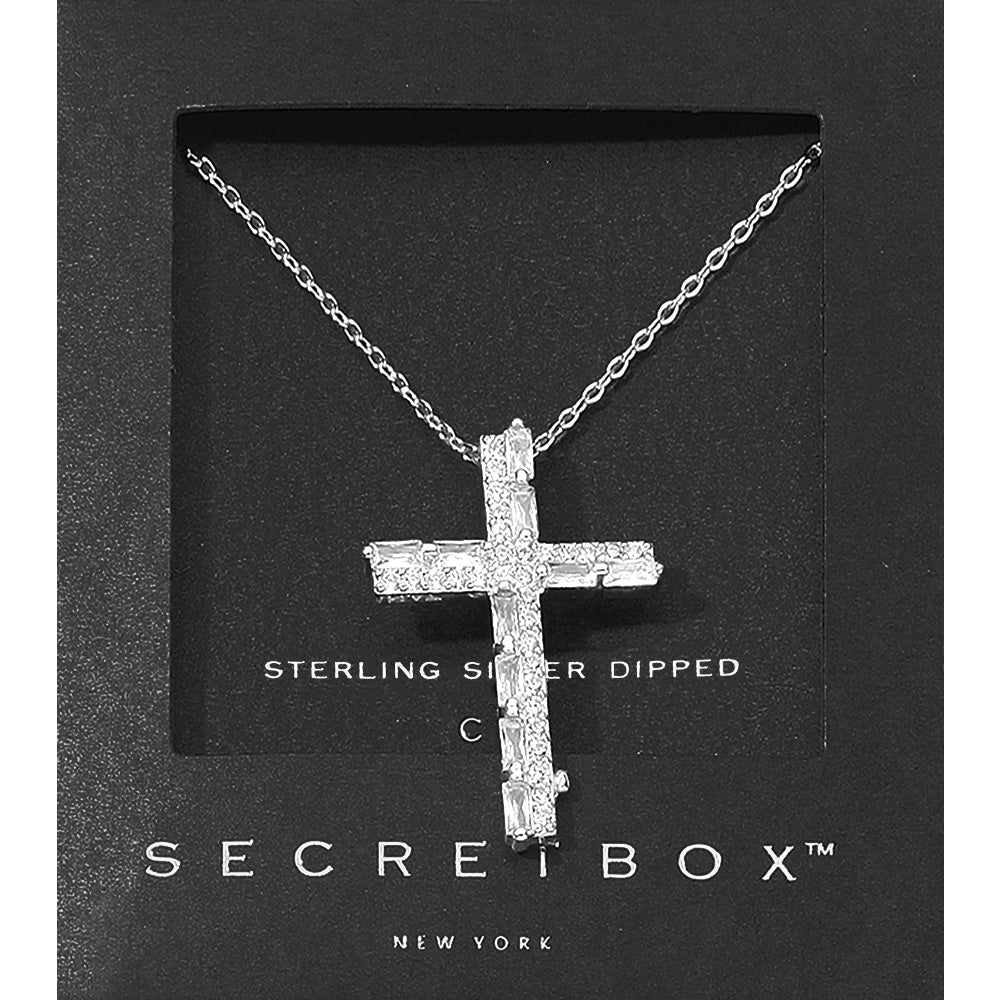 Sterling Silver Dipped CZ Stone Embellished Cross Pendant Necklace
