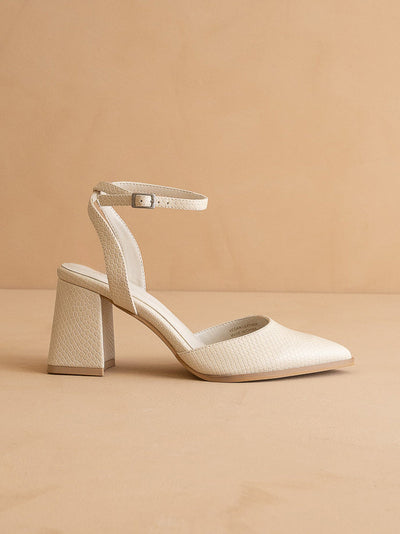 Explore More Collection - The Princess | White Pointed Toe Bridal Block Heel with Ankle Strap