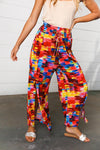 Explore More Collection - Multicolor Kaleidoscope Smocked Waist Slit Palazzo Pants