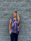 Lolian - Print Wrinkle Free Top With Split Neckline