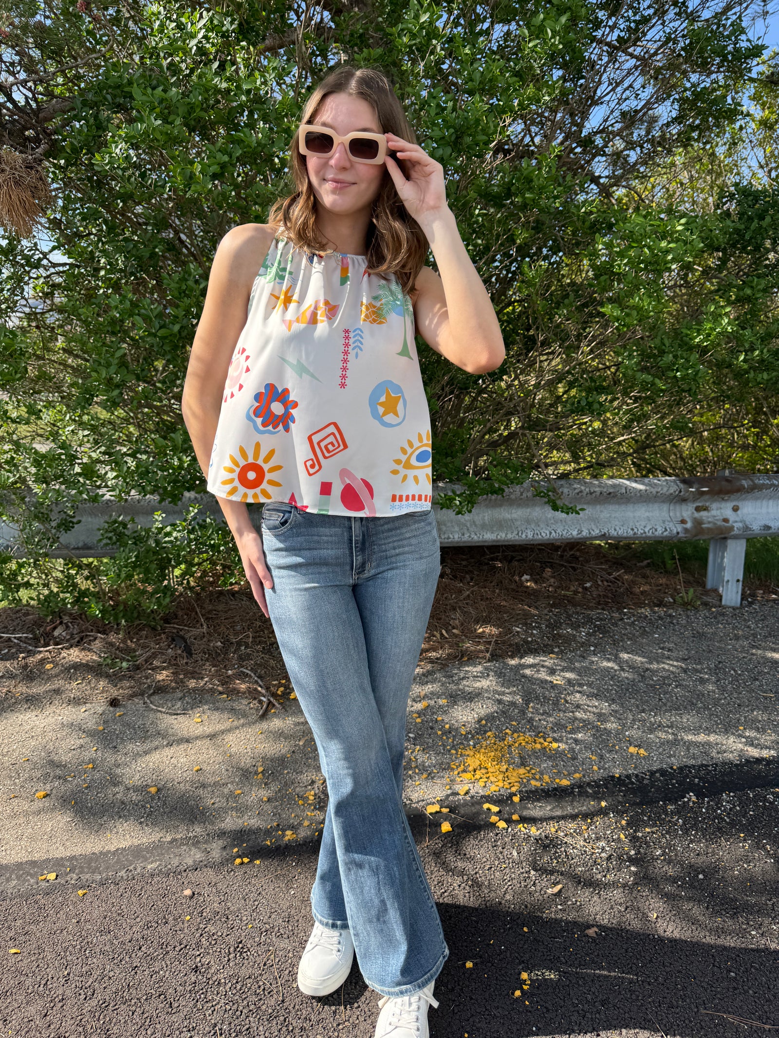 Sunshine - A Sleeveless Top with Elastic Finish Neck