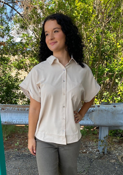 Rudy - A Button Down Flare Bottom  Rolled Sleeve Shirt