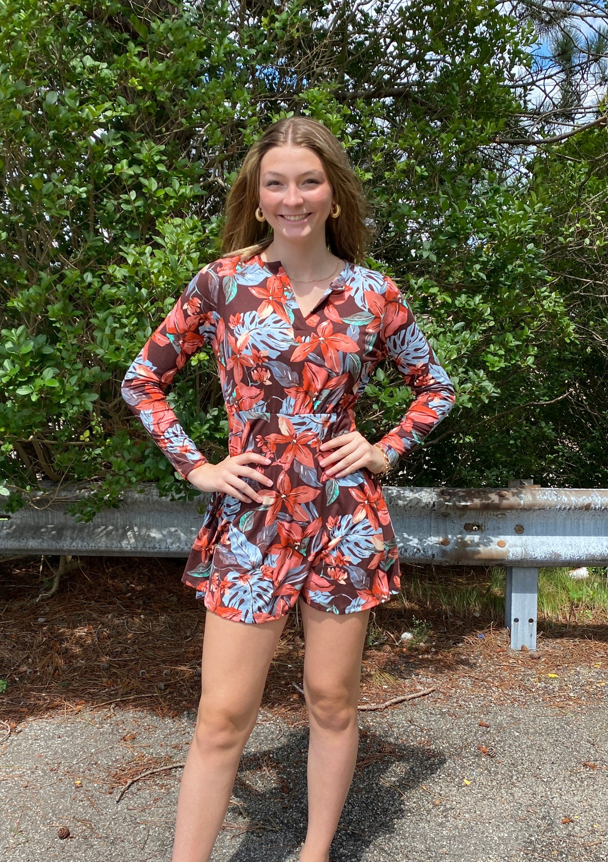 Vienna - A Long Sleeve Floral Dress with Attached Shorts
