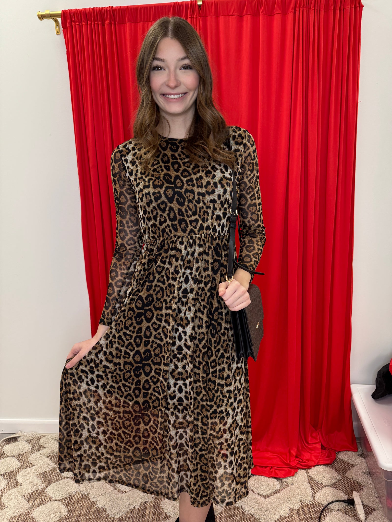 Wild One -A  Round Neck with a Back Neck Button with Long Sleeve Fit & Flare Midi Length Dress