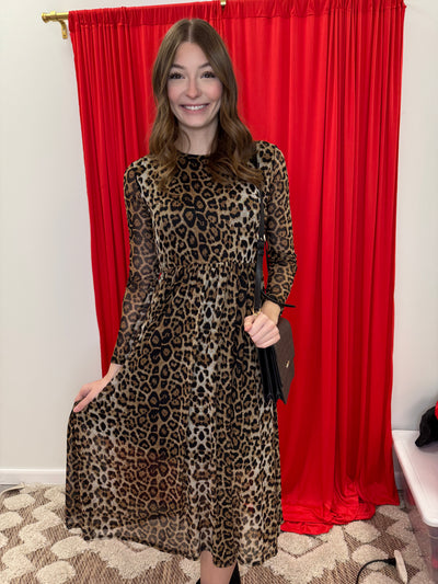 Wild One -A  Round Neck with a Back Neck Button with Long Sleeve Fit & Flare Midi Length Dress