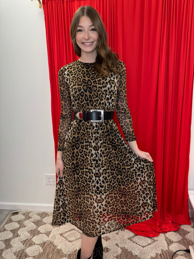 Wild One -A  Round Neck with a Back Neck Button with Long Sleeve Fit & Flare Midi Length Dress