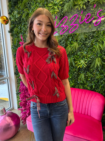 Joy - A Red Plaid Bow Christmas Sweater