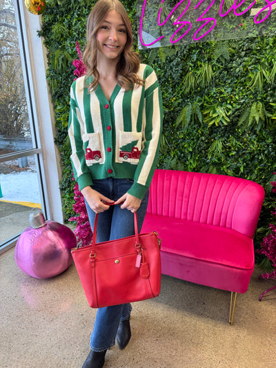 Piney - A Christmas Truck Pined Pocket Stripe Cardigan