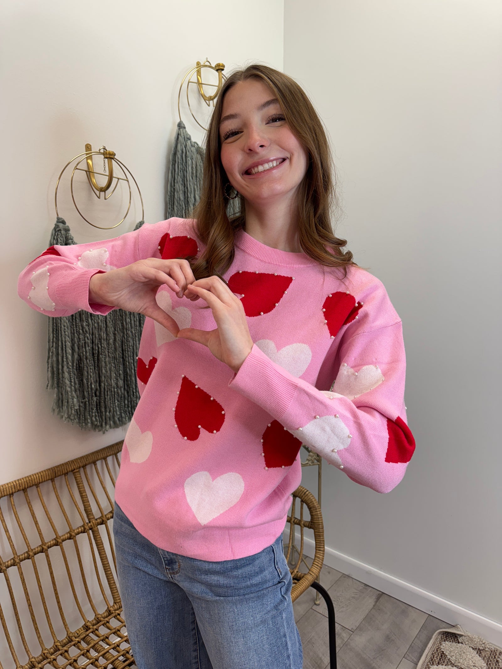 Belle - A Pearl Embellished Heart Sweater