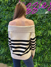 Joyce - An Off the Shoulder Stripe Oversized Sweater Top