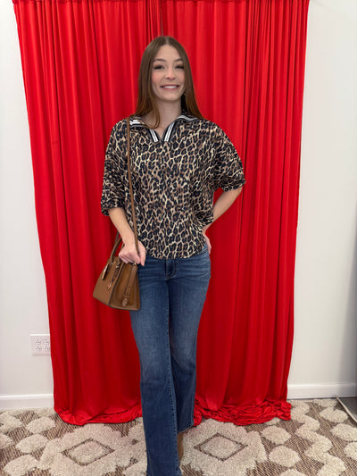 Phyllis - A Notch Neck Leopard Print Dolman Top