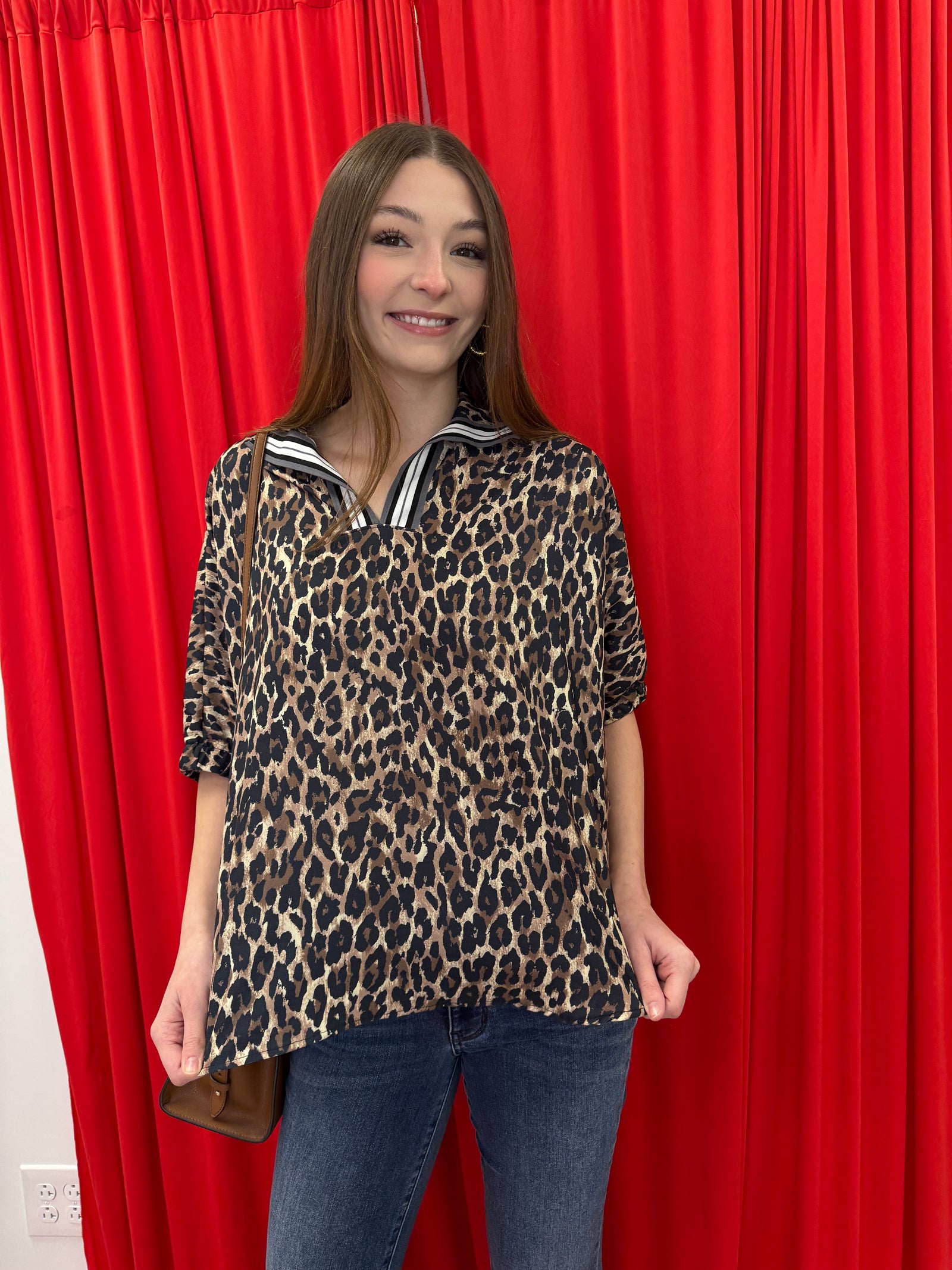 Phyllis - A Notch Neck Leopard Print Dolman Top