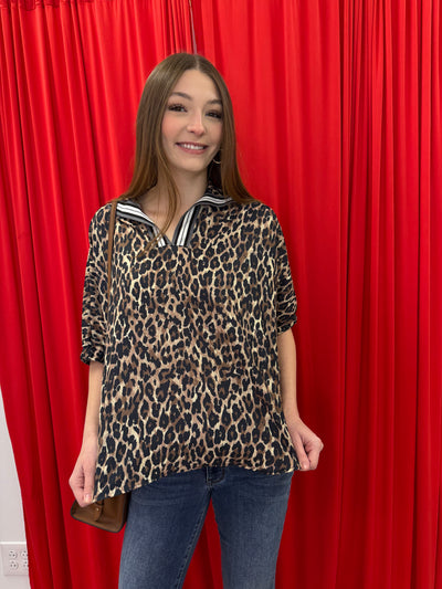 Phyllis - A Notch Neck Leopard Print Dolman Top