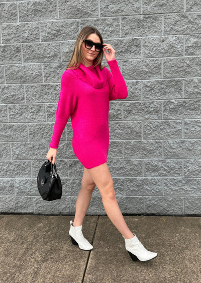 Randy - A Foldover Sweater Dress with off shoulder sleeves