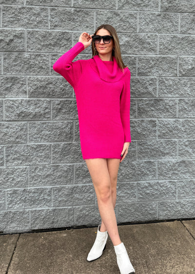 Randy - A Foldover Sweater Dress with off shoulder sleeves