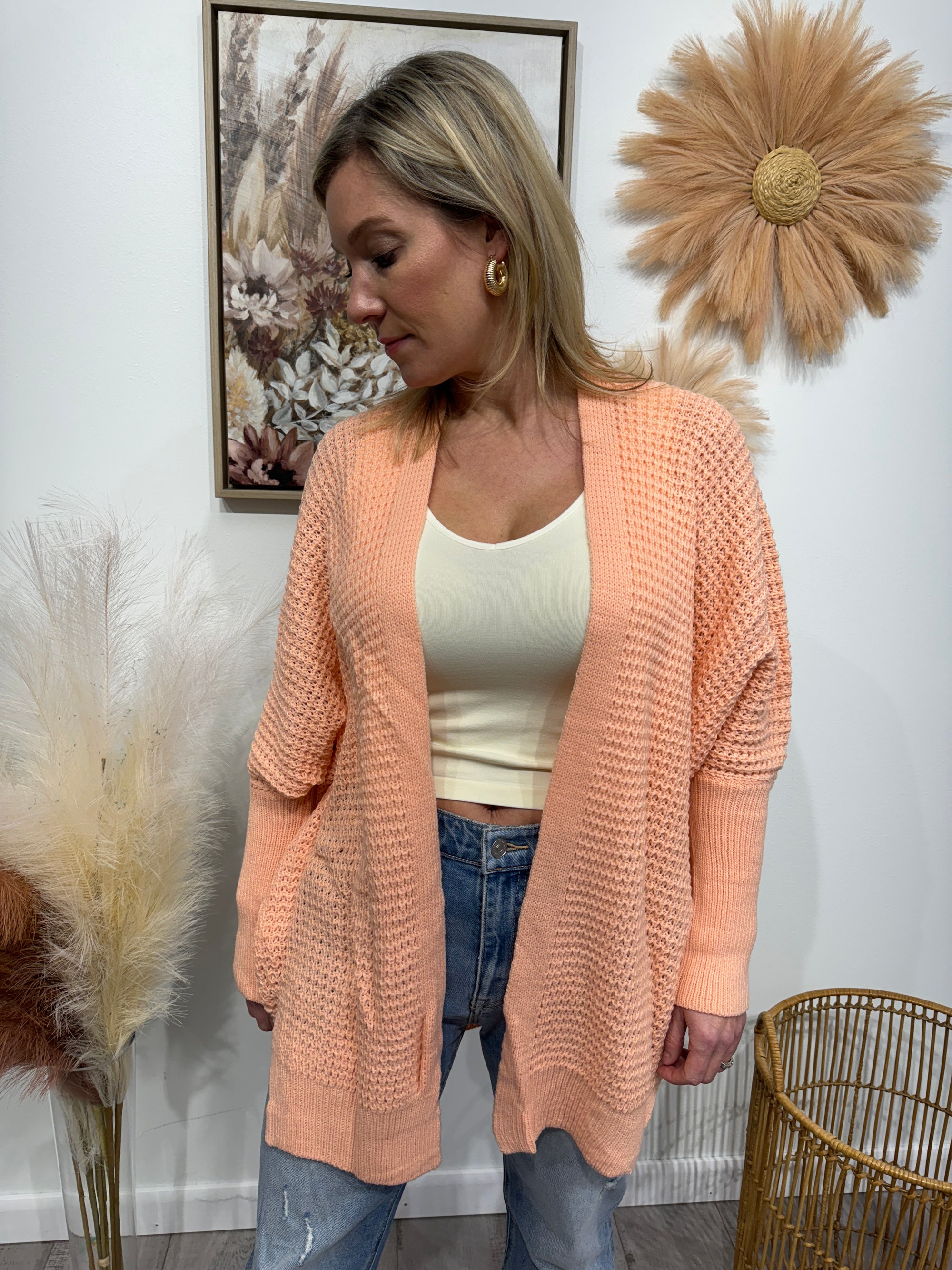 Krush - A Waffle Knit Open Front Cardigan