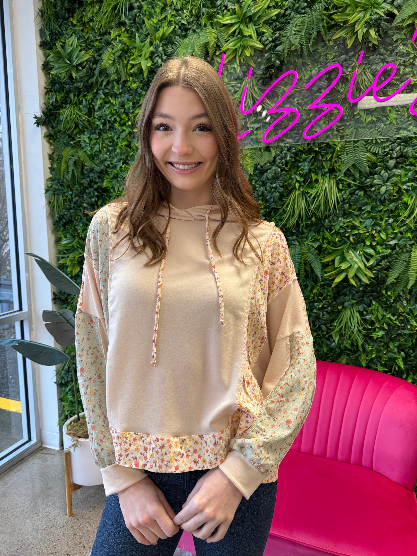 Misty - A Bubble Long Sleeve Solid 3/4 Sleeve Ditsy Floral Print Loose Top