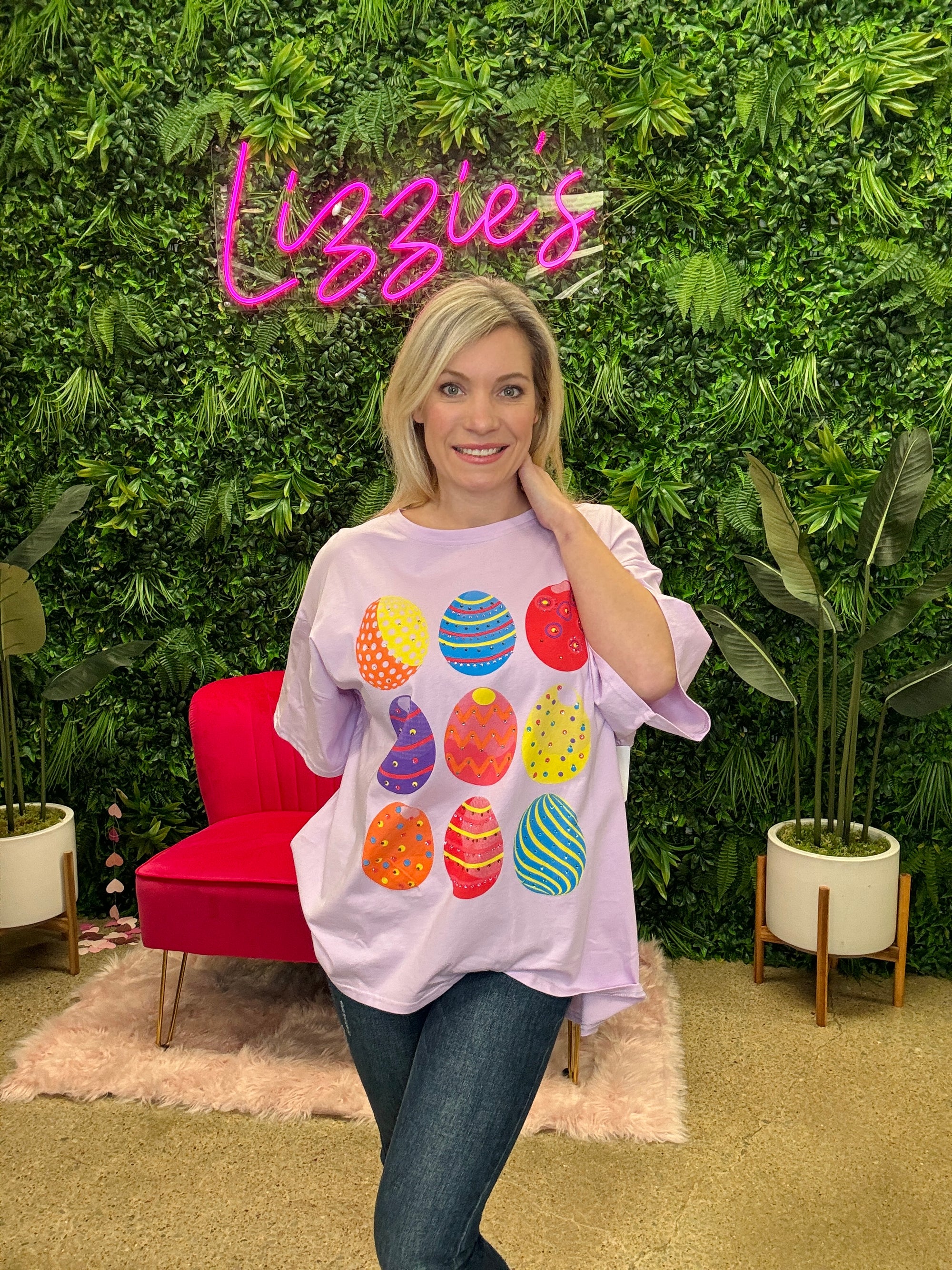 Lissa - A Graphic Tee with Easter Eggs & Rhinestone Details