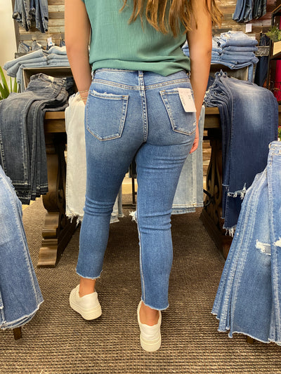 Carlene - A Pair of Mid Rise Straight Crop Jeans