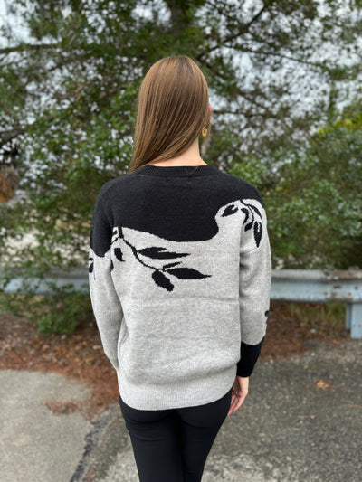 Stone - An Oversized Long Sleeve Sweater with Contrast Leaf Design