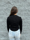 High Jump - A Long Sleeve Rib Fitted Top with Ruffle Shoulder