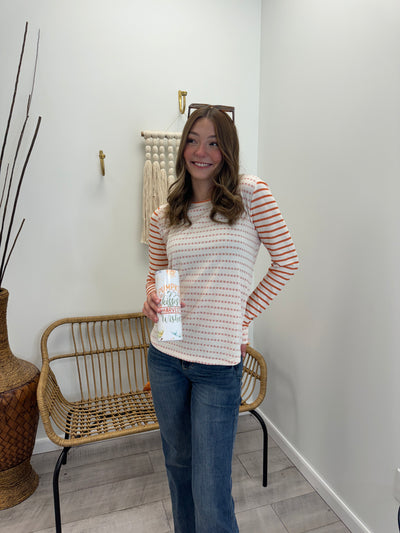 Kia - A Round Neck Long Sleeve Striped French Terry Top