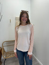 Kia - A Round Neck Long Sleeve Striped French Terry Top