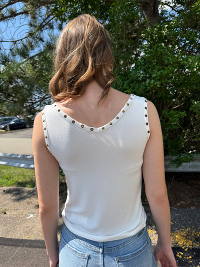 Morgan - A V-Neck & Sleeveless Top with Stud Eyelet Trim